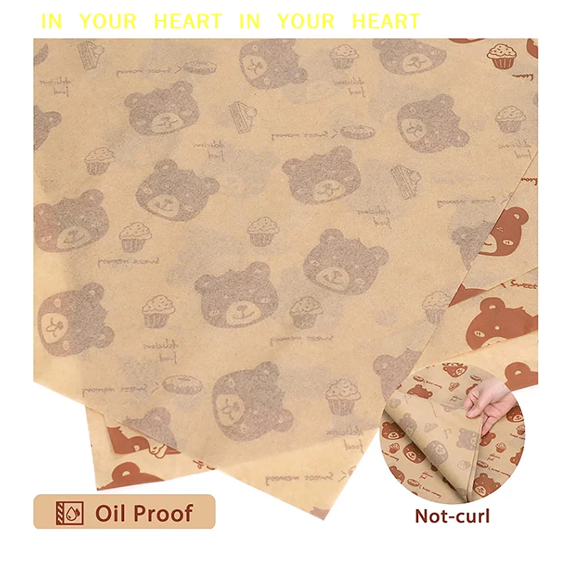 50pcs Sandwich Packaging Paper Cartoon Coated Wrapping Disposable Household Oil-proof Chicken Roll Breakfast Baking Kitchen Tool