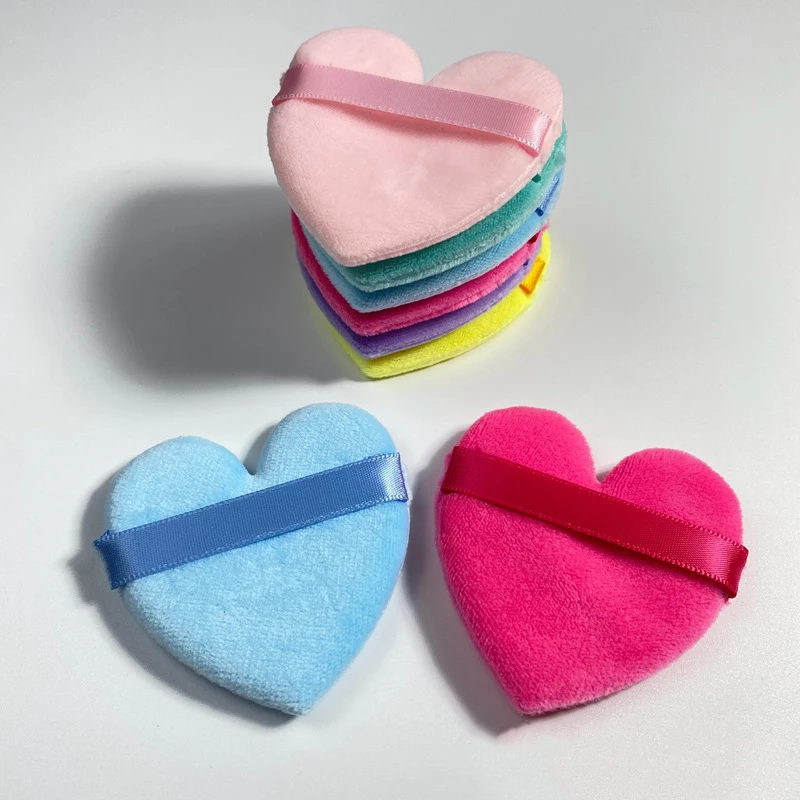 5/50pcs Colorful Heart-shaped Cosmetic Puff Velvet Loose Dry Powder Make Up Puffs Reusable Soft Sponge Facial Beauty Tools