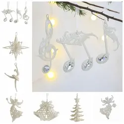 Glitter Christmas Tree Ornament Art Crafts Plastic Christmas Angel Girl Pendant Star Note Mini Glitter Pendant Living Room