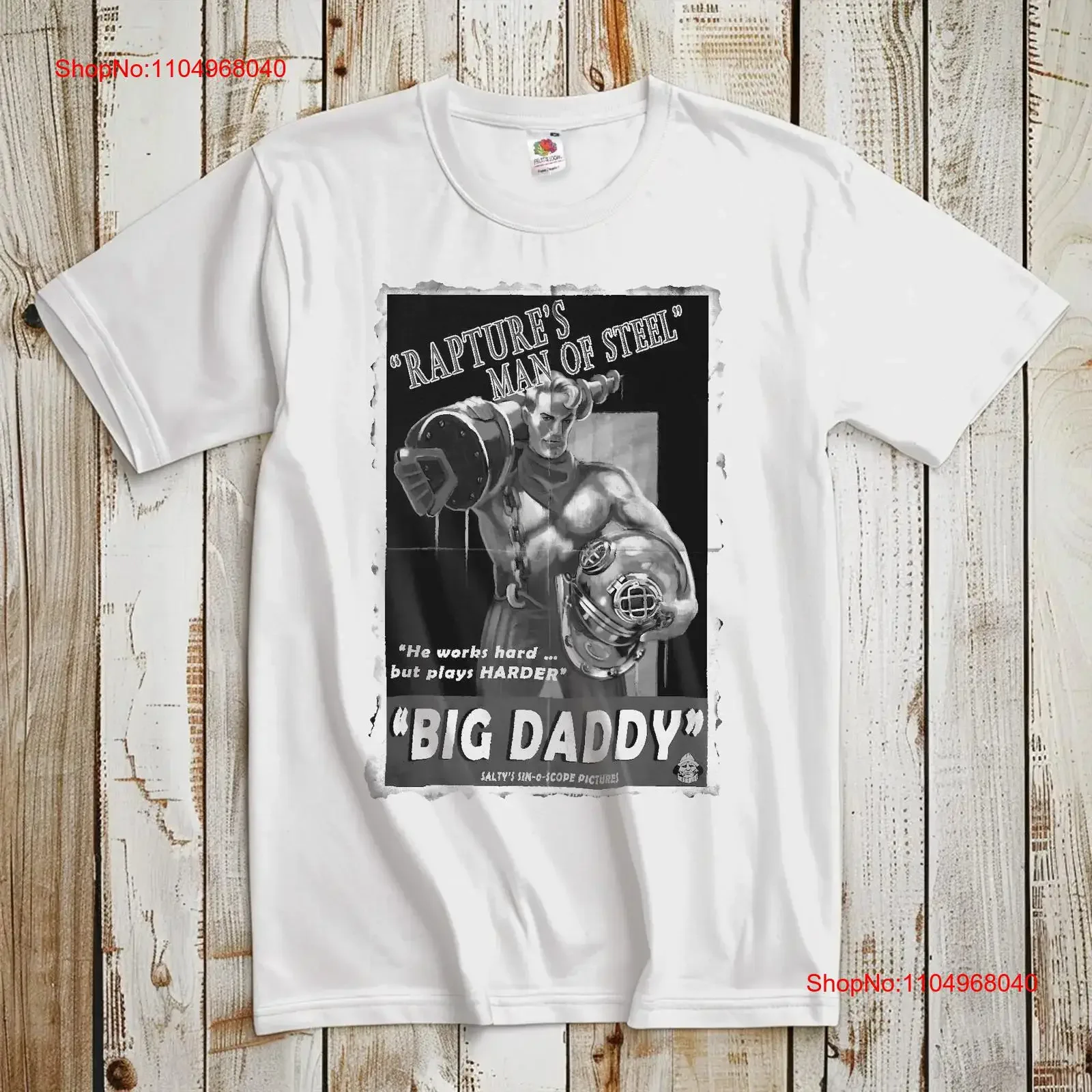 Camiseta de videojuego clásica Bioshock Big Daddy V1, estilo retro, para gamers, en blanco y negro, tallas S a 5XL, vintage, lavada, estilo streetwear.