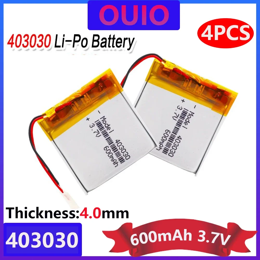 4pcs 3.7V 600mAh 403030 Rechargeable Battery Lithium Polymer Li-Po Li Ion Battery Lipo Cells For GPS MP3 MP4 Watch Telephone