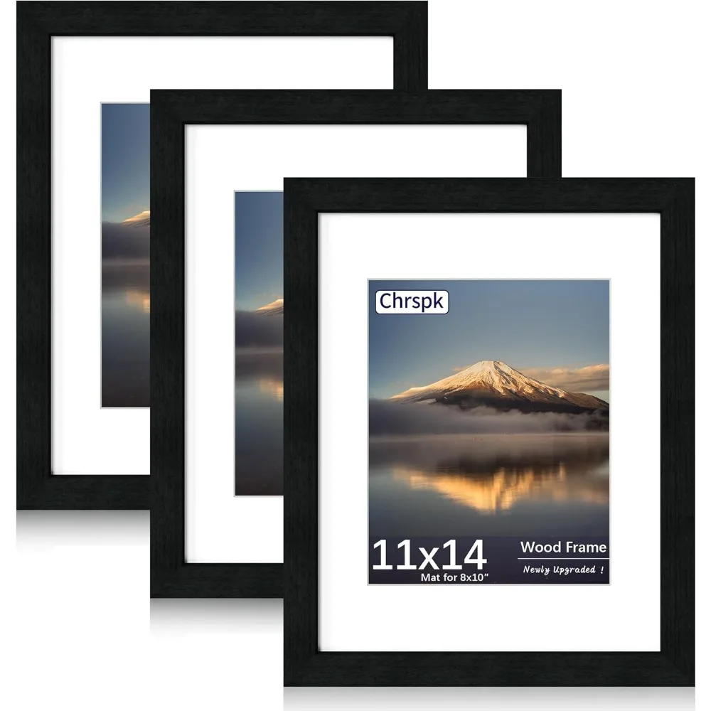 

Three Pack Black Poster Frame 11x14 Display with Mat for 8x10 or Full Size Wall Mount Set