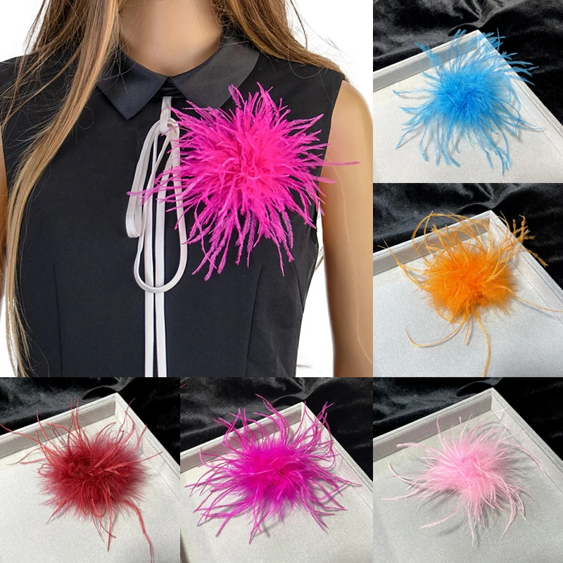 Ostrich Feathers Brooches For Women Feather Brooch Lapel Pins Hairpin Bridal Headwear Party Jewelry Gift Clothing Accessories