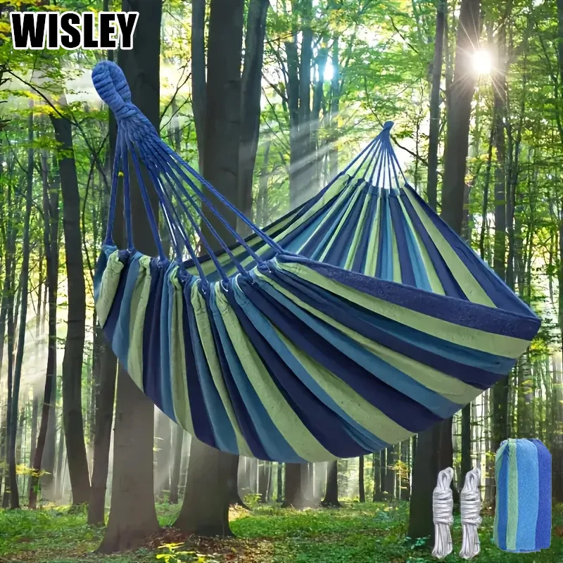 

Vibrant Stripe Canvas Hammock with Carry Bag & Rope Portable Indoor/Outdoor Hanging Chair Terrace Porch Backyard Camping Hammock