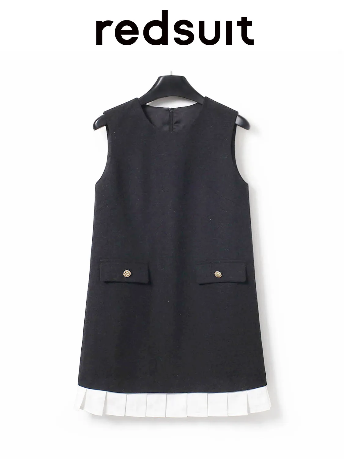 New Black and white patchwork pleated with lightweight floral hem, loose sleeveless dress custom size