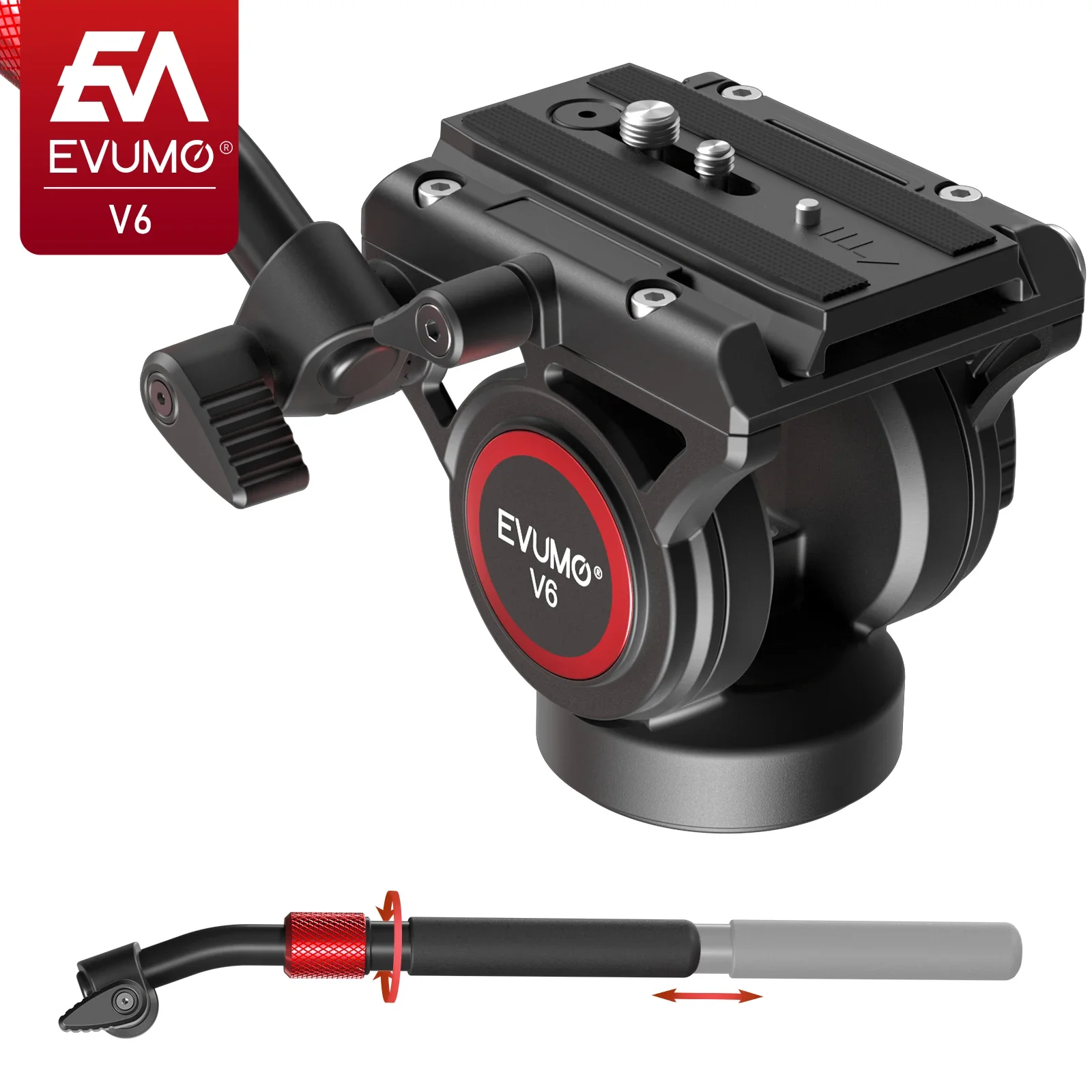 

EVUMO V6 Tripod Head Hydraulic Pan Tilt Video Head Fluid Panoramic Shooting for Camera Tripod Monopod Slider Q.R Plate Load 8kg