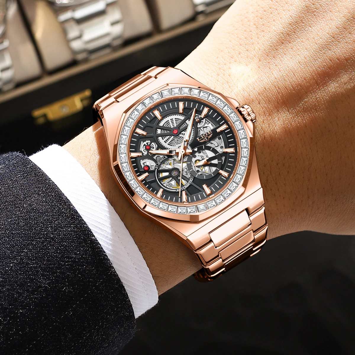 LIGE Original Design Mechanical Watches for Men Classic Top Brand Luxury Skeleton Business Waterproof Casual Automatic Man Watch view 6