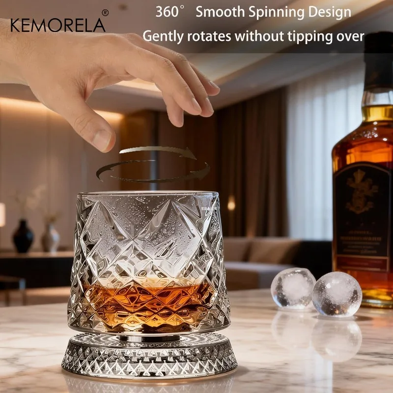 Vaso giratorio para whisky, vaso de cristal giratorio de 360 ​​grados, base gruesa para whisky Bourbon y Scotch, un regalo único para hombres, 1 ud.