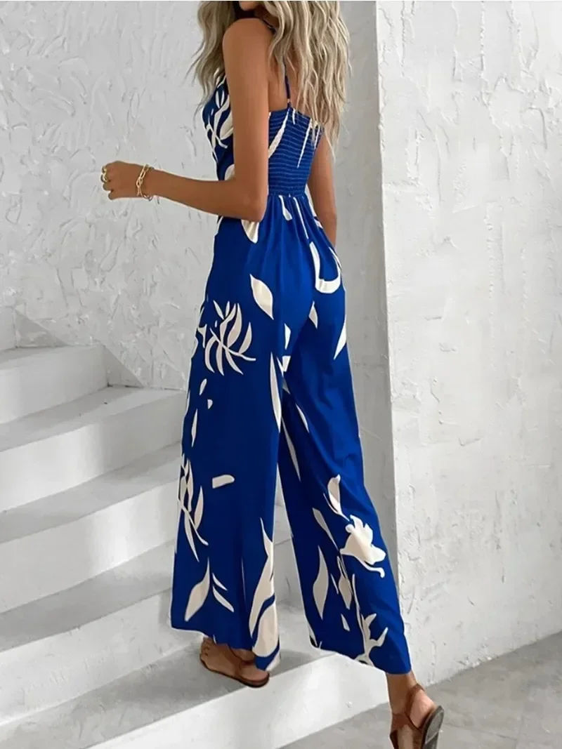 بذلة نسائية طويلة أنيقة بحمالات مع خصر بدون ظهر وواسعة الساق بذلة نسائية أنيقة لقضاء العطلات بقصة ضيقة #3