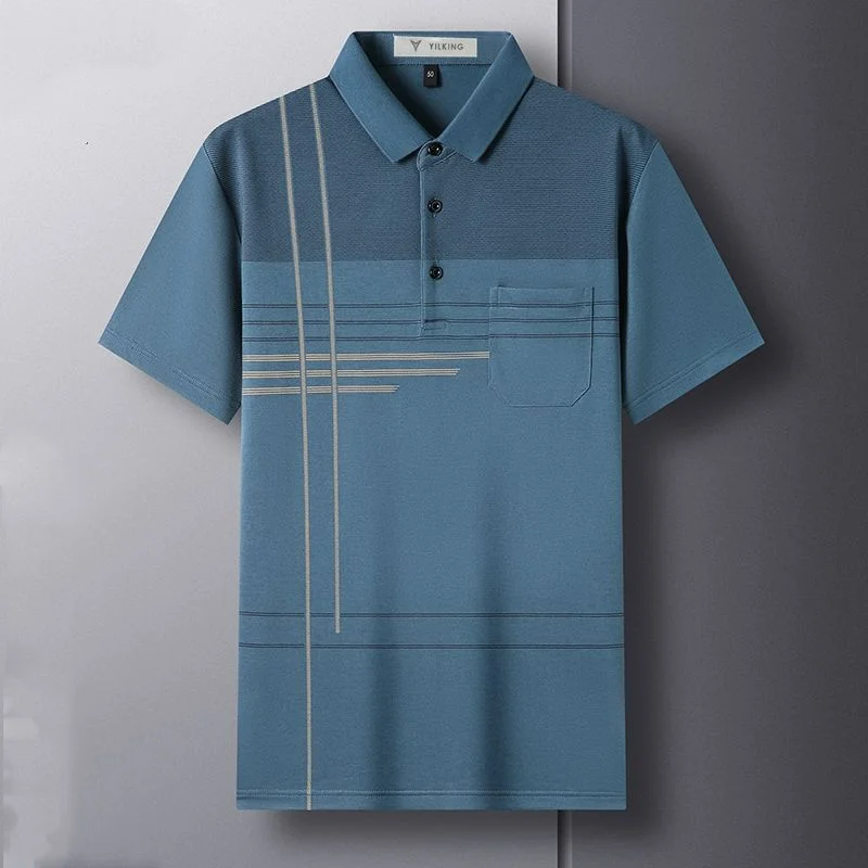 Summer Men Short Sleeve Striped Polo Shirts Streetwear Fashion Business T-Shirt Koreon New Male Clothes Pockets Loose Casual Top