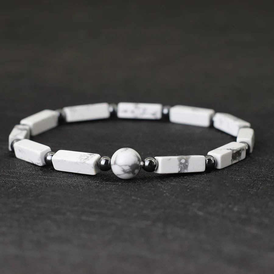 Unique Irregular Stone Bracelet Men Pane Map Tiger Eyes White Howlite Beaded Braclet Festival Accessories Healing Energy Braslet