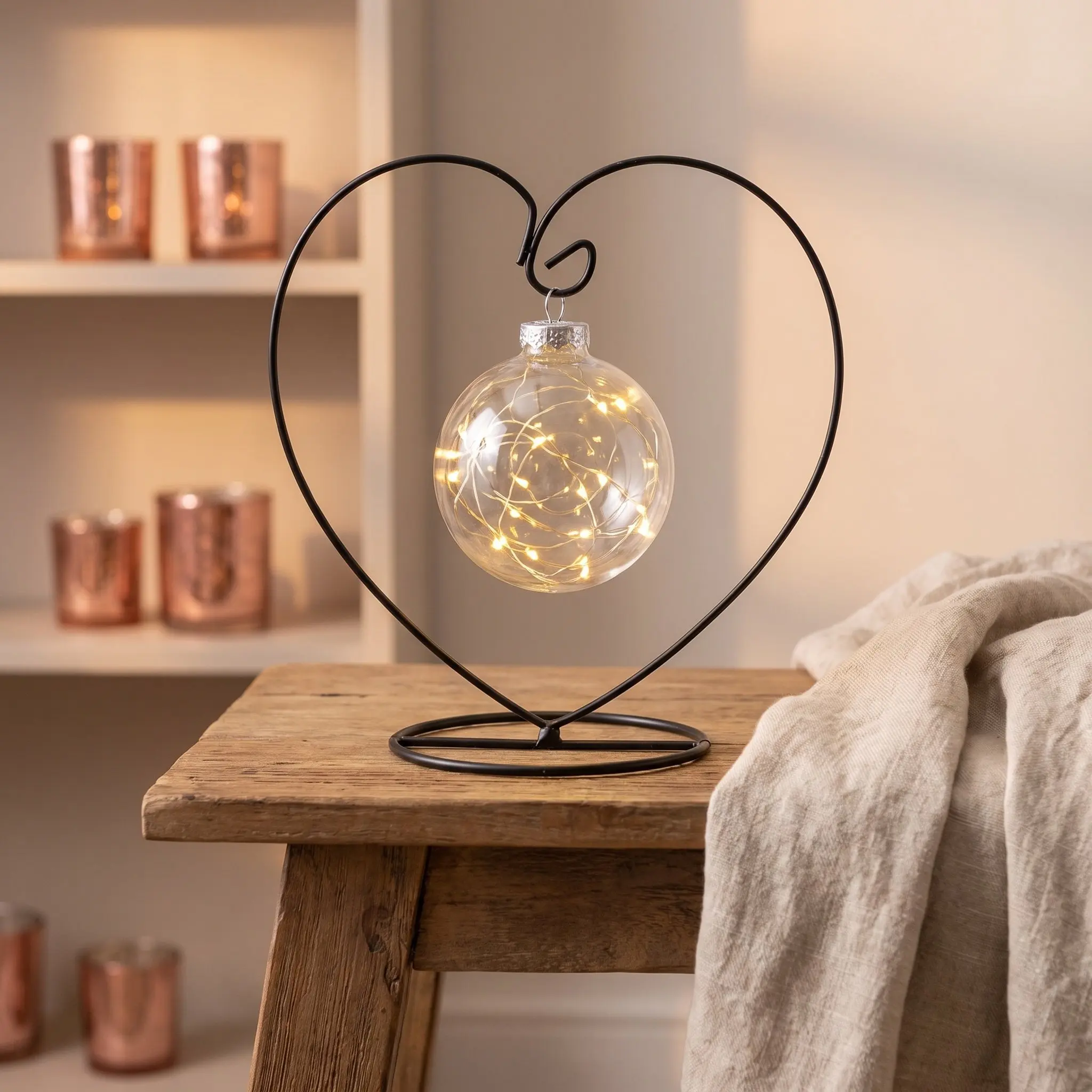 5Pcs Ornament Display Stand Black Iron Heart Shape Hanging Rack Stable Suspension Tabletop Display Rack for Glass Globe