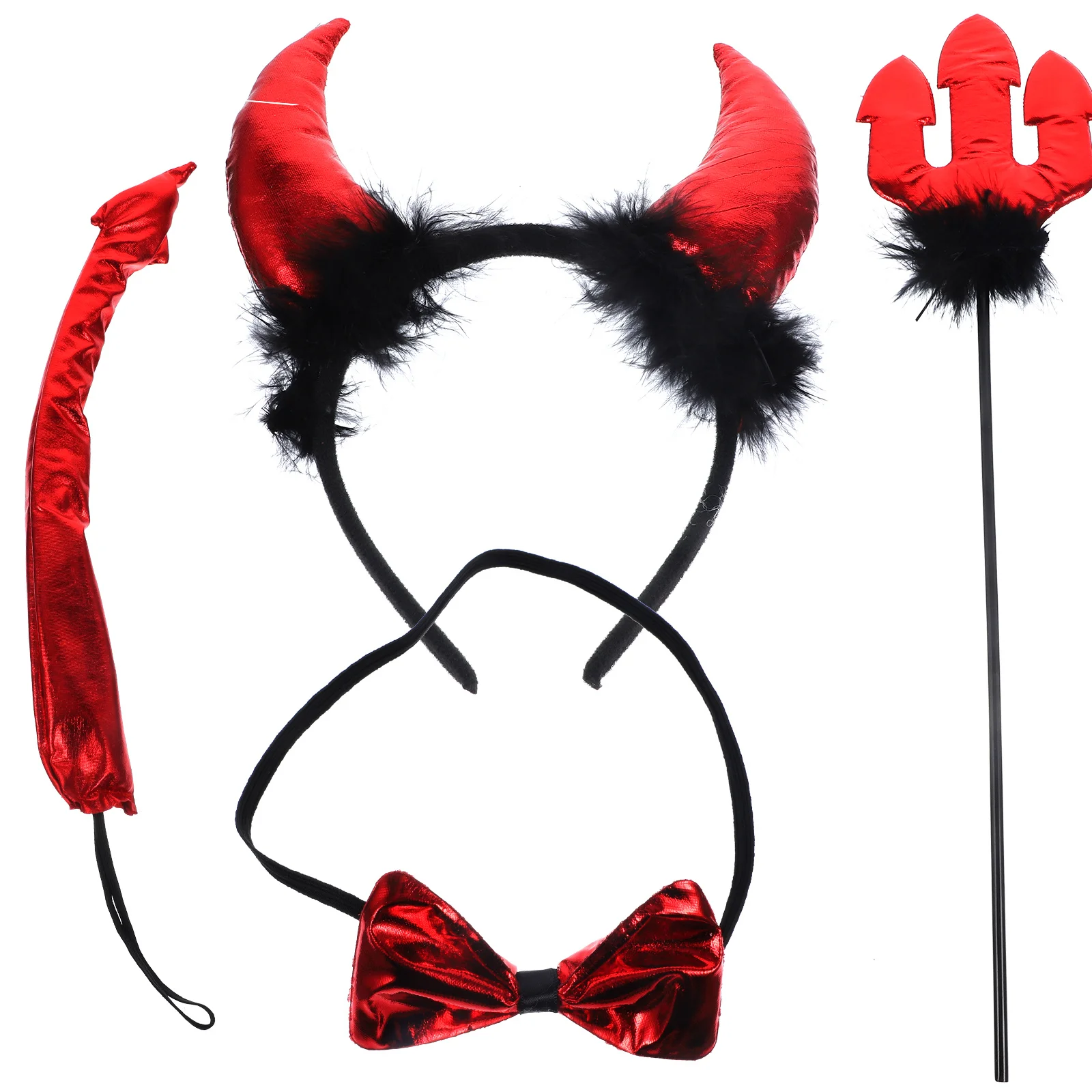 1 Set Puntelli per giochi di ruolo da diavolo Bambini Corna da diavolo Fascia per capelli Coda Papillon Set di costumi cosplay per feste Decorazione di Halloween Divertimento unico