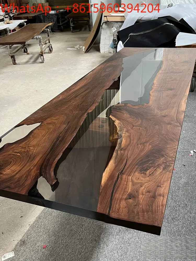 Customizable epoxy resin river table solid wood big board creative sea wave tea table poplar log  board