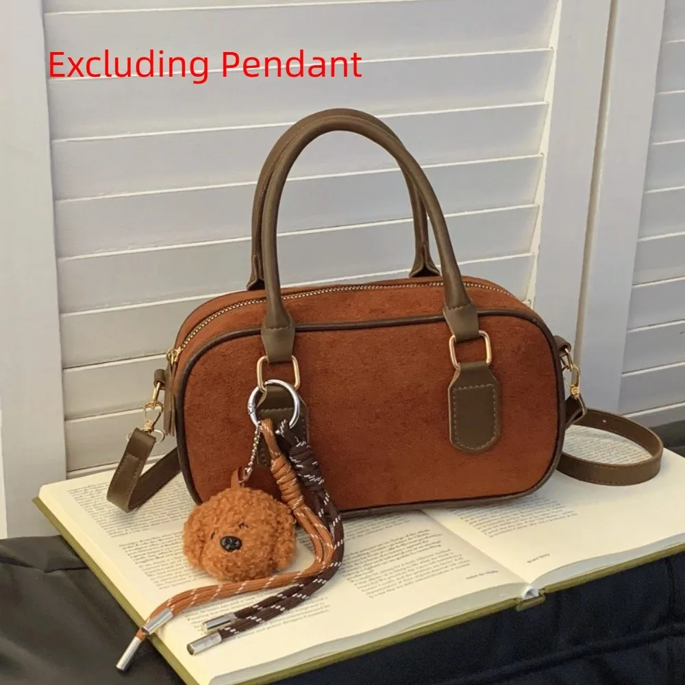 

Элегантная замшевая сумка для боулинга из искусственной кожи, однотонная сумка в корейском стиле из искусственной кожи, сумка Boston, большая вместительная сумка на плечо для путешествий