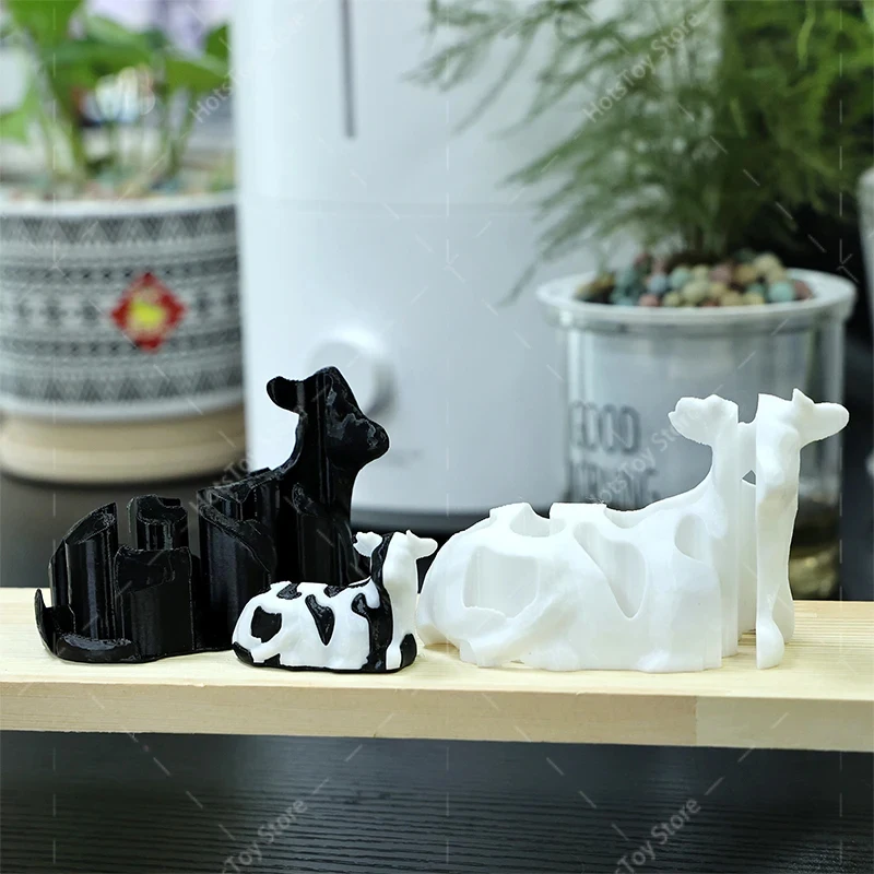 3D Printed Artifact Cow Figurines Separated Design Sanhua Cat Stress Toy Home Decor Cute Cow Detachable Decorations For Tabletop