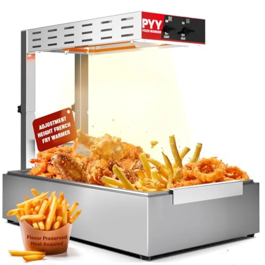 French Fry Warmer for restaurant buffet use, stainless steel, black, adjustable height 7.9-11, temperature range 86F-156F, free