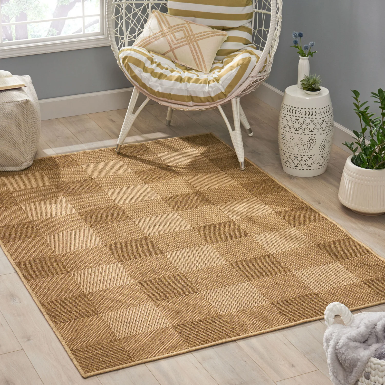 

5'3" x 7' Natural Indoor/Outdoor Area Rug: Durable, Weather-Resistant Rug