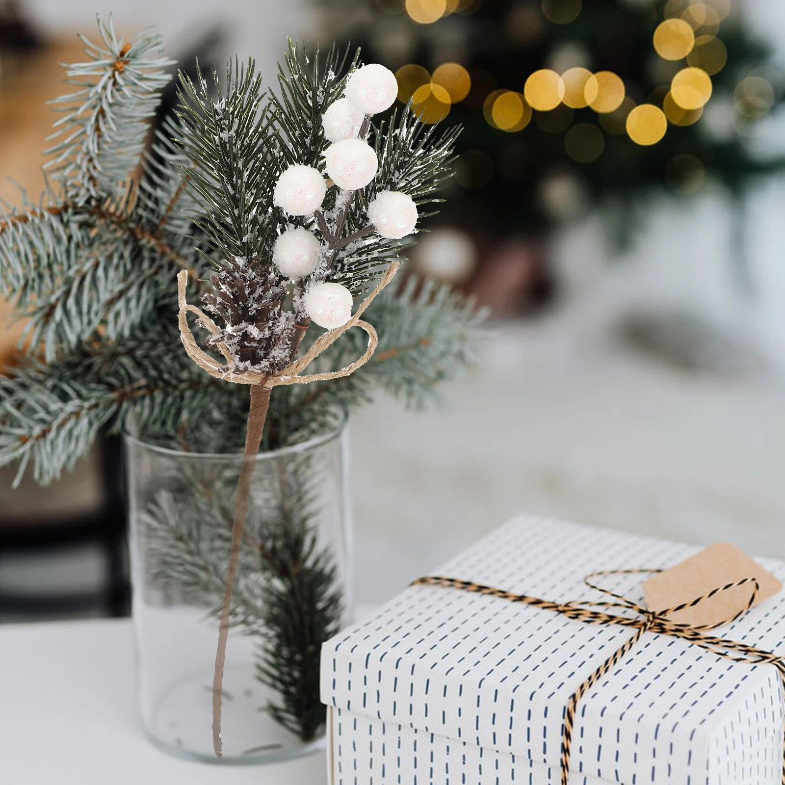 

10pcs Artificial Pine Needles Faux Christmas Decorations White Xmas Supplies Party Accessories Reusable Durability Fruit