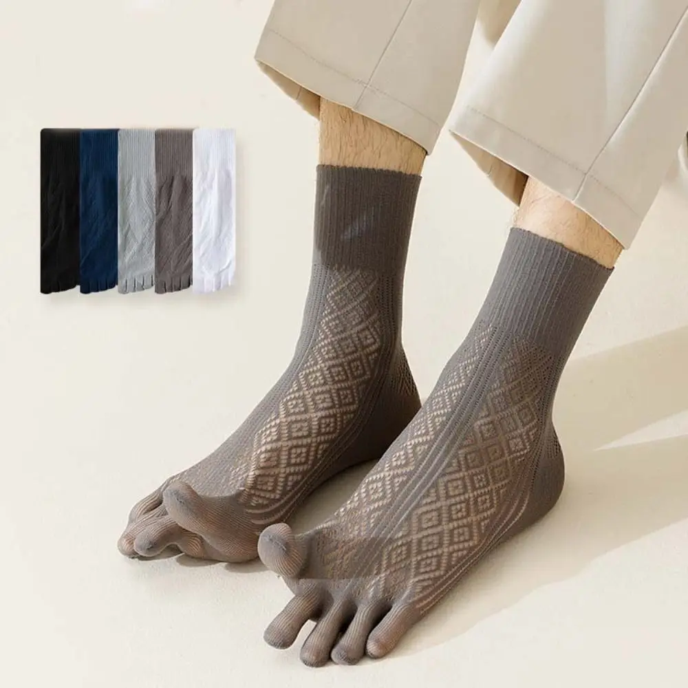 

5Pairs Mesh Thin Five Finger Socks Men Anti-Odor Breathable Mid-calf Stockings Hosiery Elastic Male Five Toe Socks Spring Summer