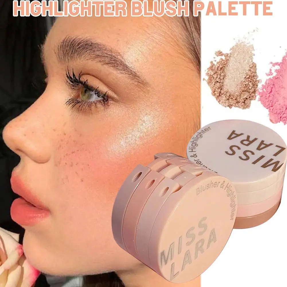 Paleta de rubor resaltador mate 3 en 1, sombra de ojos nacarada brillante, maquillaje, brillo, color melocotón, bronceador, placa de sombra de contorno, cosméticos