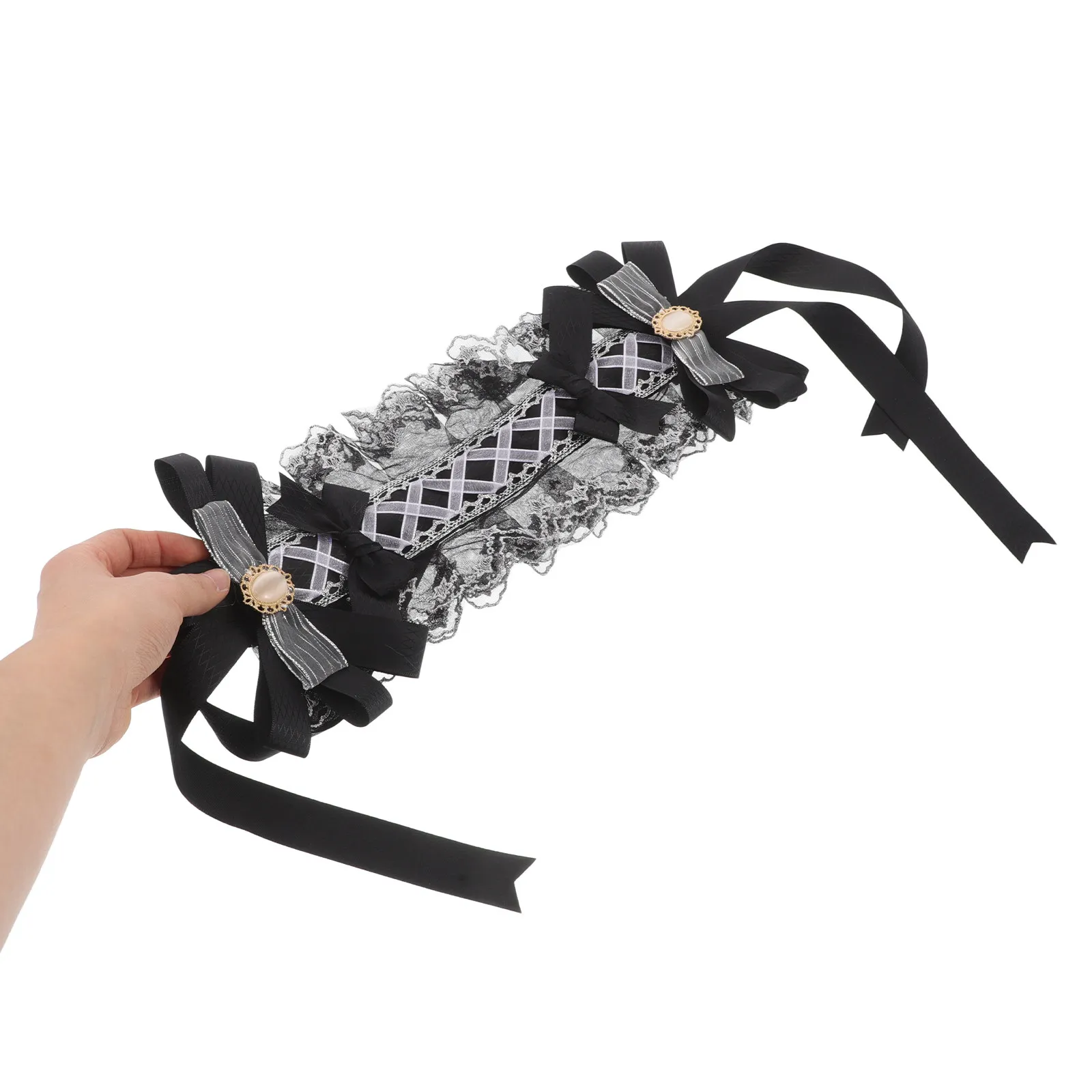 

Элегантная винтажная повязка на голову с кружевом и бантом в стиле Лолита, аксессуар для волос для костюма горничной, косплея, кавайного наряда, вечеринки, свадьбы, повседневной носки, ретро-стиль