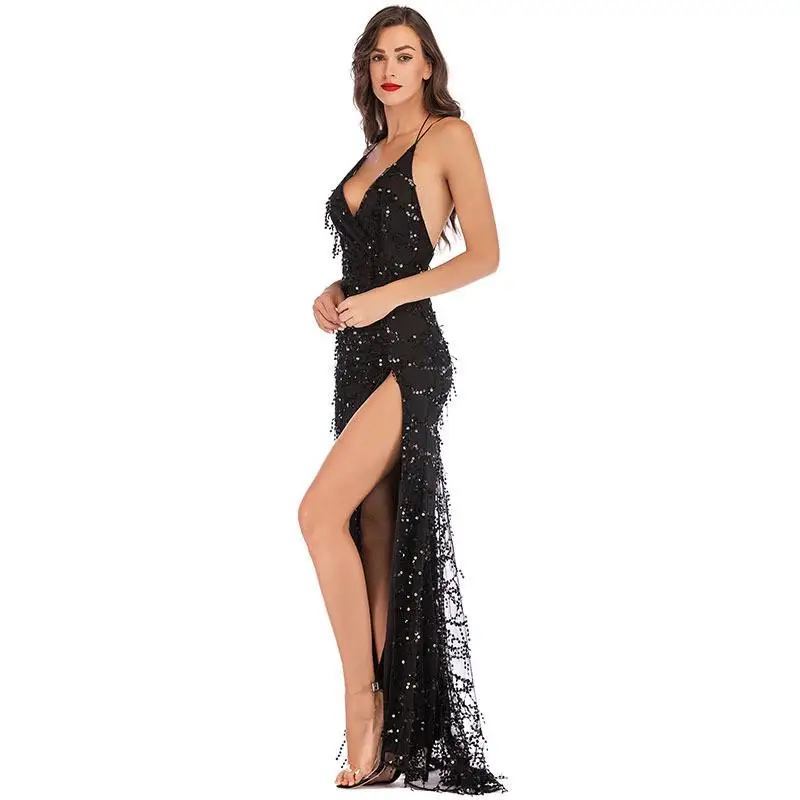 

iny Sequin Dr High Slit Strapl Gown Irregular Hem Long Evening Gown Sexy Sle Women's Faion 209 Cross-Border