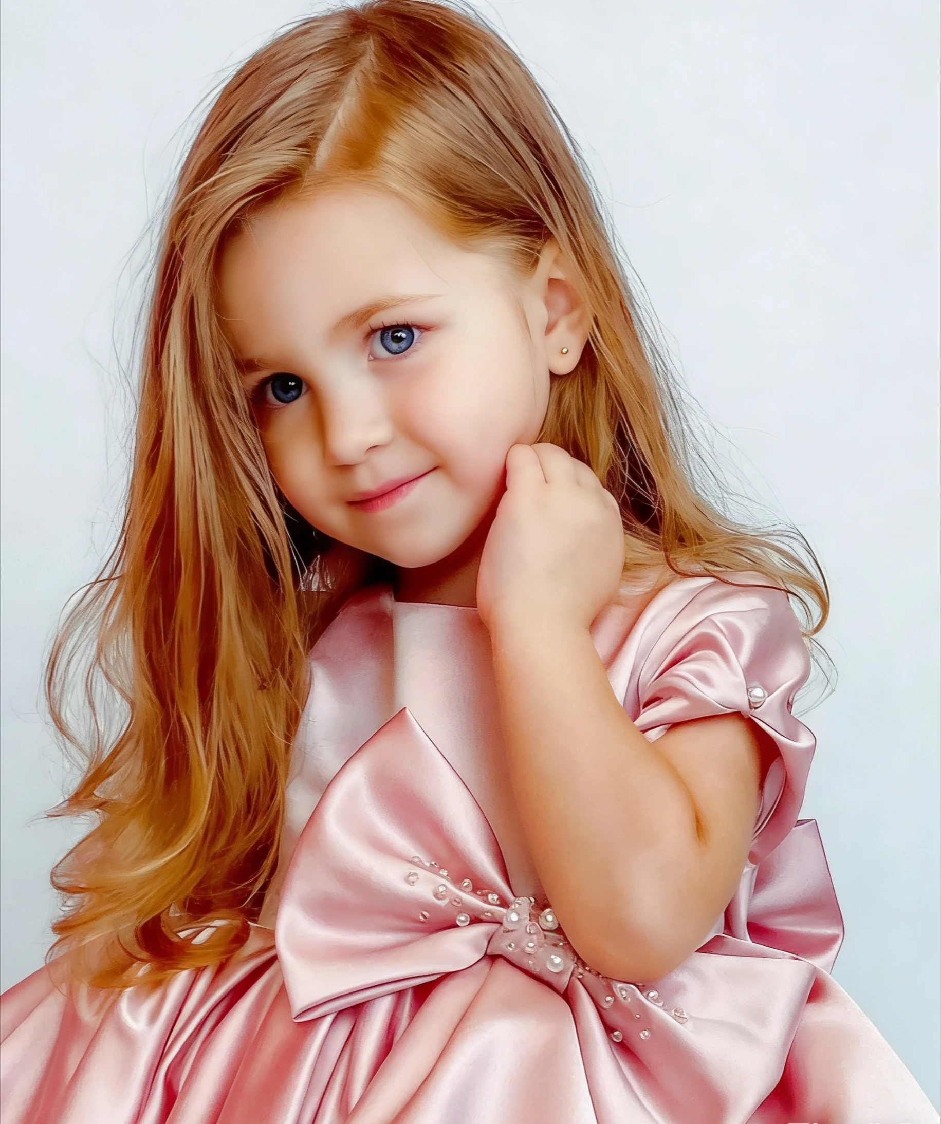 

Cute Pink Satin Custom Flower Girl Dress for Wedding Short Sleeve Pearls Bow Ankle Lenght Kids Birthday First Communion Gown