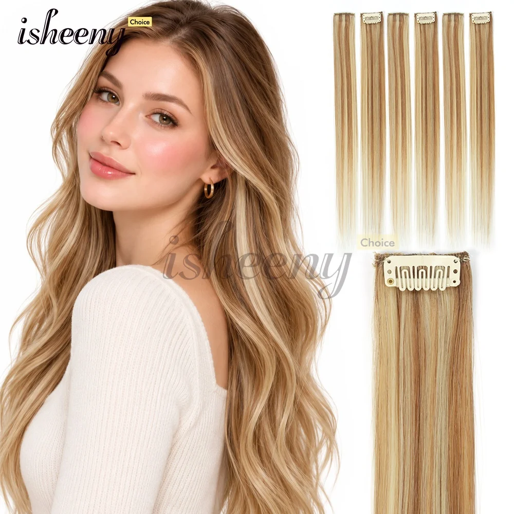 ISHEENY 30g/pack Mini Clip In Human Hair Pad 12inch/16inch Natural Straight Machine Remy Clip In Hairpieces for Women 6PCS