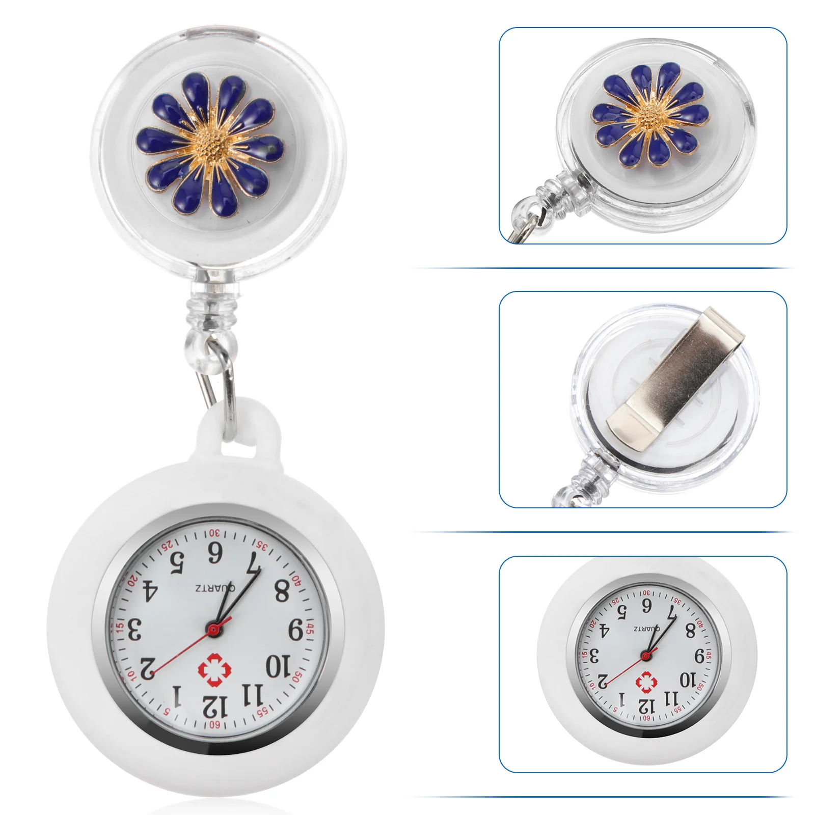 ممرضة فوب ساعة كليب على سبيكة مقاومة للماء حركة كوارتز واضح الاتصال الهاتفي تاريخ أيام الأسبوع معلقة ساعة الجيب للأطباء الممرضات