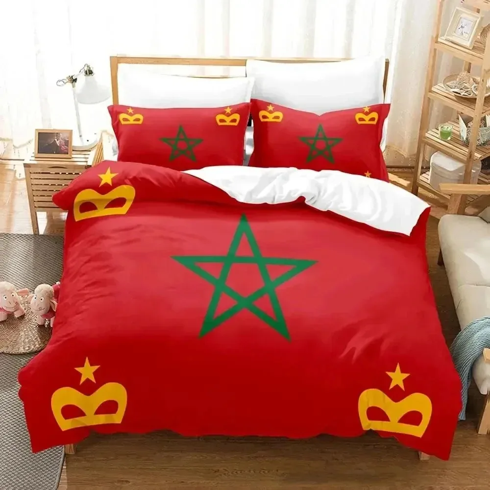 3D Print Morocco Flag Bedding Set Double Twin King Duvet Cover Comforter Pillowcase Boys Girls Adults Bedroom