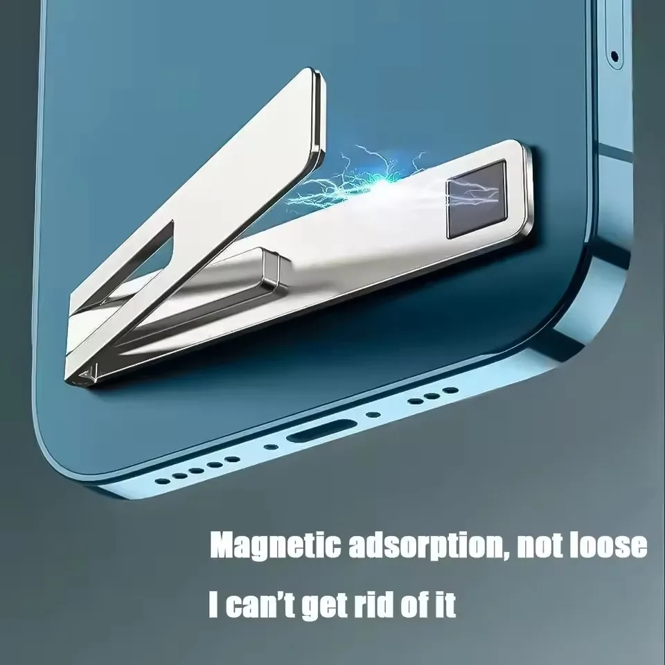 Magnetic Ultra Thin Foldable Mobile Phone Holder Bracket Metal Alloy Desktop Cell Phone Stands Universal Phone Support Kickstand view 4