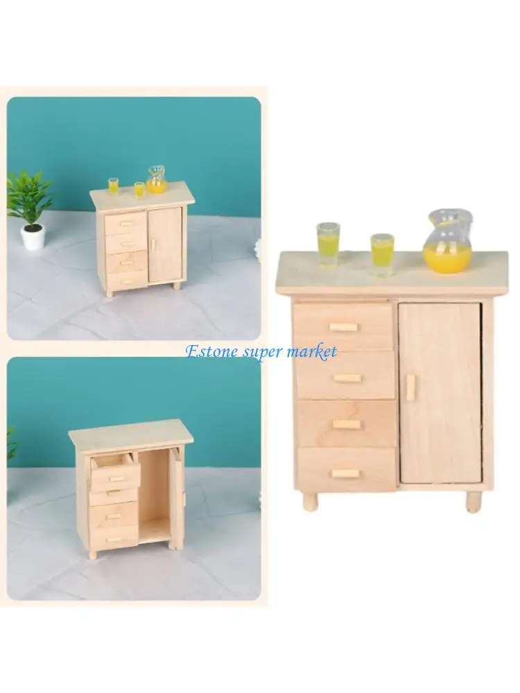 

090B Miniature Wooden Chestnut Dresser 4 Smooth Drawers 1/12 Scale Doll Rooms