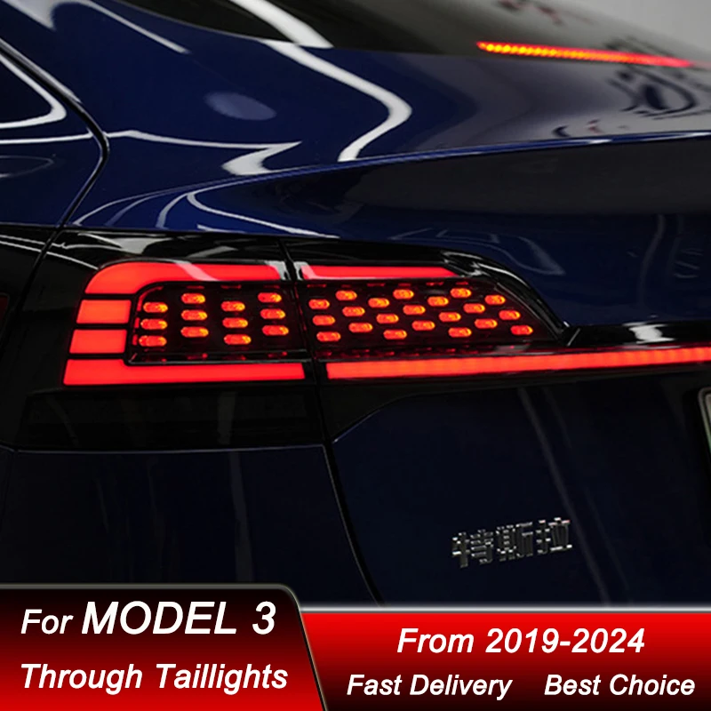 Car Taillights for Tesla Model 3 2019-2024 Rear Lamp LED DRL Dynamic Turn Signal Fog Brake Reverse Parking Bumper Lamp Assembly