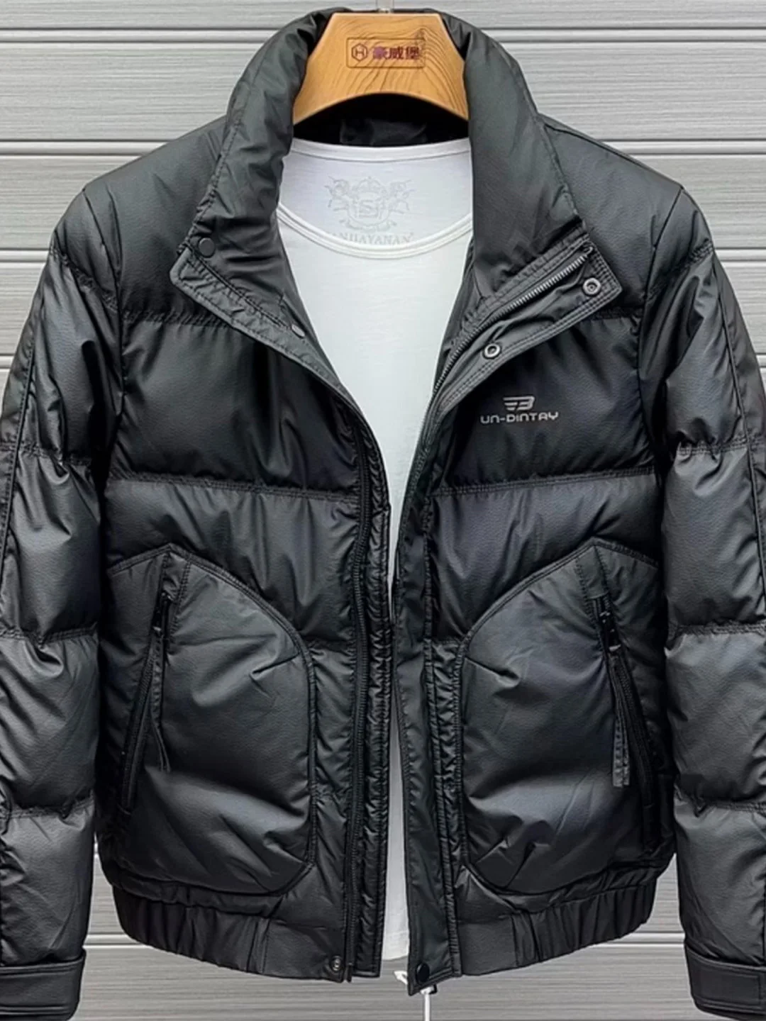 

Men's down Jaet Winter Thiened Zipper ket Stand Collar Slim Fit Casual Sle White Du down Filling Warm Outerwear