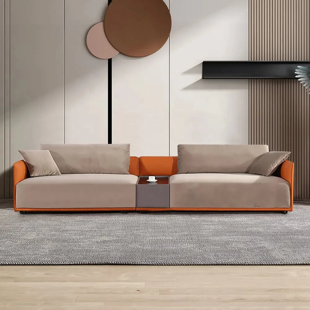 

ag-Modern Sectional Sofa Set with Solid Wood Cover in Gray Orange for 4 Seaters Living Room Sofa with Cabinet Gym & Villa Use@