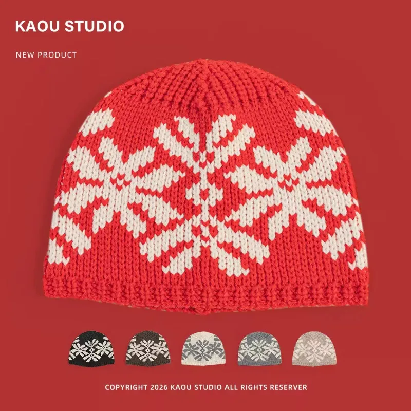 Fair Isle Jacquard Christmas Snowflake Knit Beanies for Women Winter Warm Versatile Soft Casual Outdoor Skullcap Holiday Gift