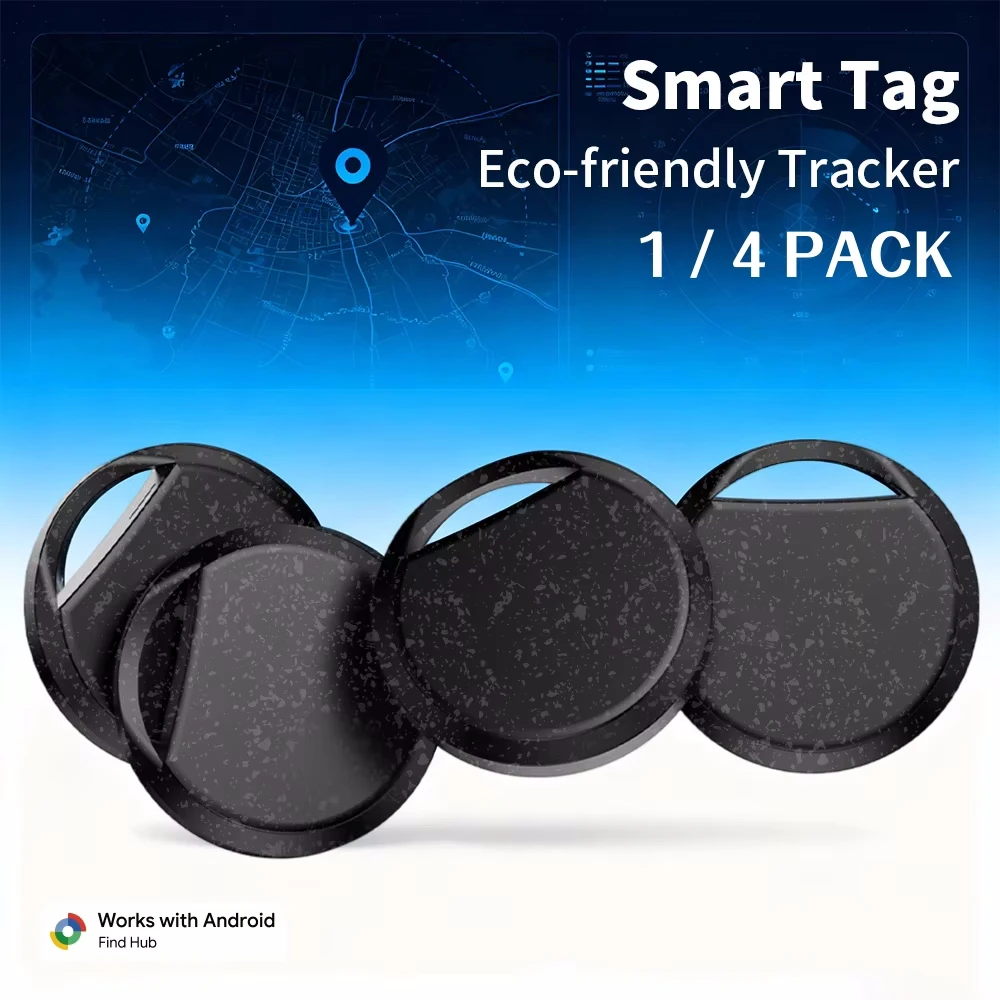 Rastreador Android de Material ecológico, dispositivo antipérdida portátil para Google's Find Hub Pet Finder, etiqueta inteligente para Pixel Xiaomi GMS, paquete de 1/4
