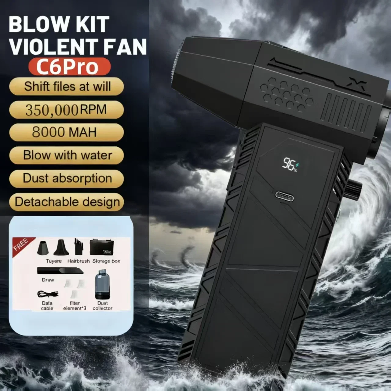 

C6/C6Pro Mini Air Blower 350000RPM Brushless Motor Powerful Dust Blower Display LED Lighting Portable Rechargeable Turbo Fan Jet