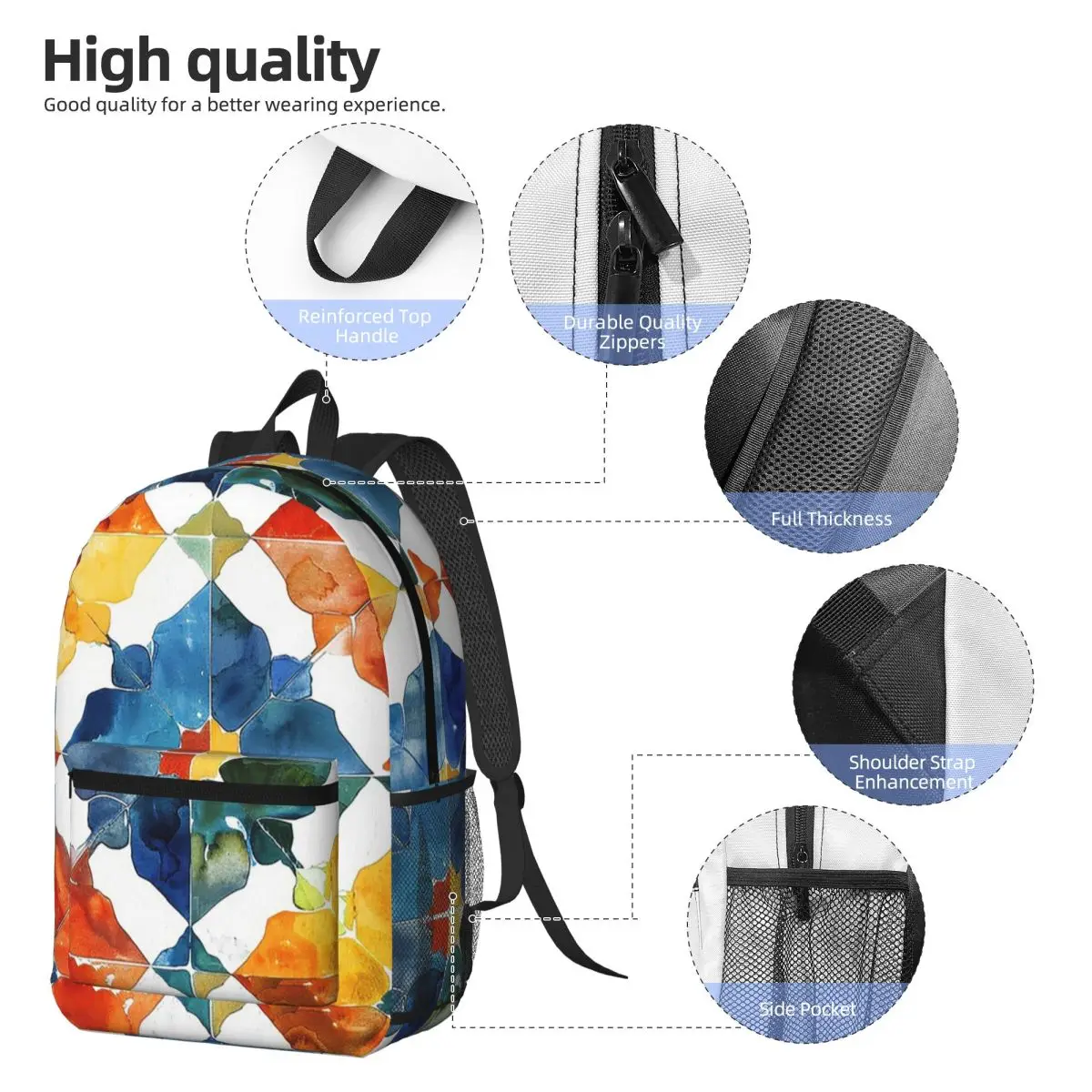 Azulejos Spanish Portuguese Distressed Tile Backpack Daypack Large Capacity BookBag School Bag Shoulder Bags for Men Women