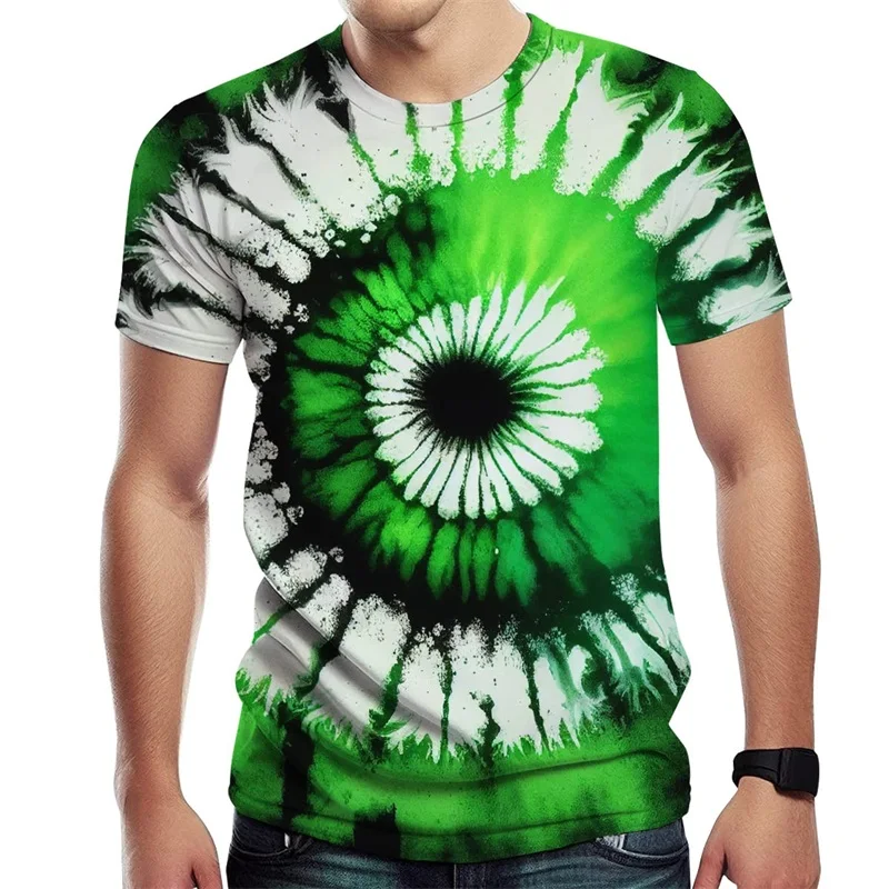 3d Novelty Tie Dye Style T-Shirts For Men Short Sleeves Spiral Streak Print Tee Shirt Mens Oversized Tshirts Camiseta Hombre
