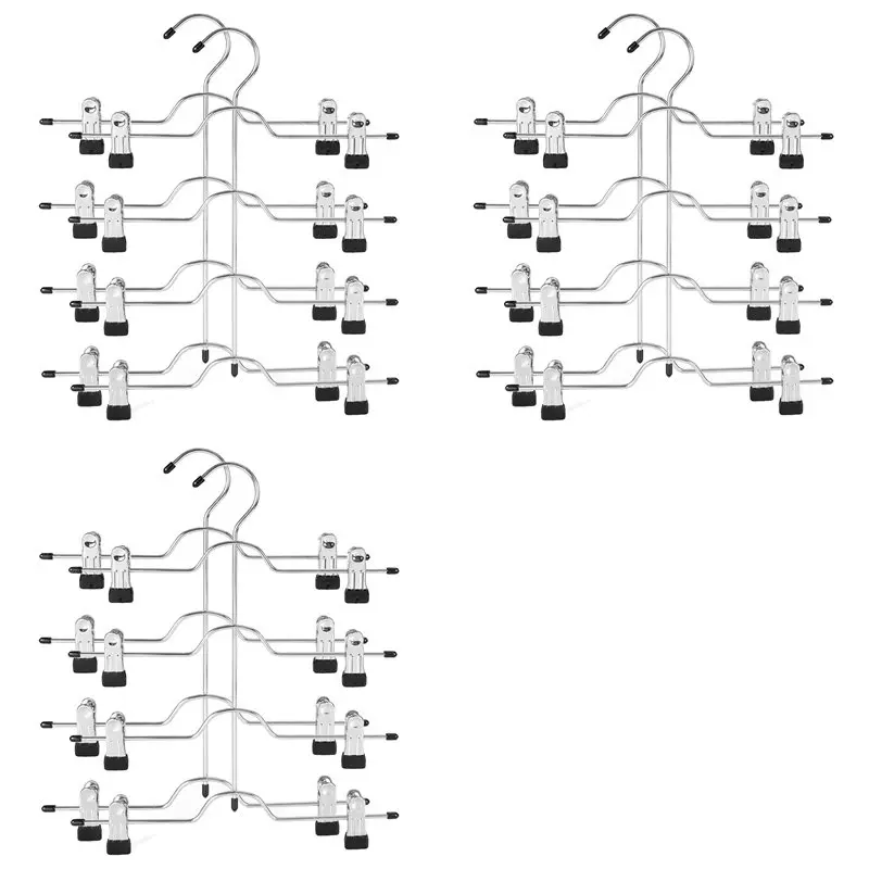 

B-Est 4-х уровневые вешалки для брюк Металлические вешалки для юбок с зажимами, вешалка для брюк, для брюк, брюк, джинсов, галстуков, 6 шт. в упаковке, черный