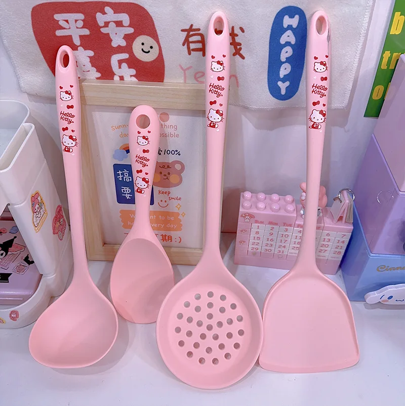 

4pcs Hello Kitty Kitchenware Set Cute Cartoon KT Silicone Non Stick Pot Heat Resistant Home Furnishings Toy Girl Gift Wholesale
