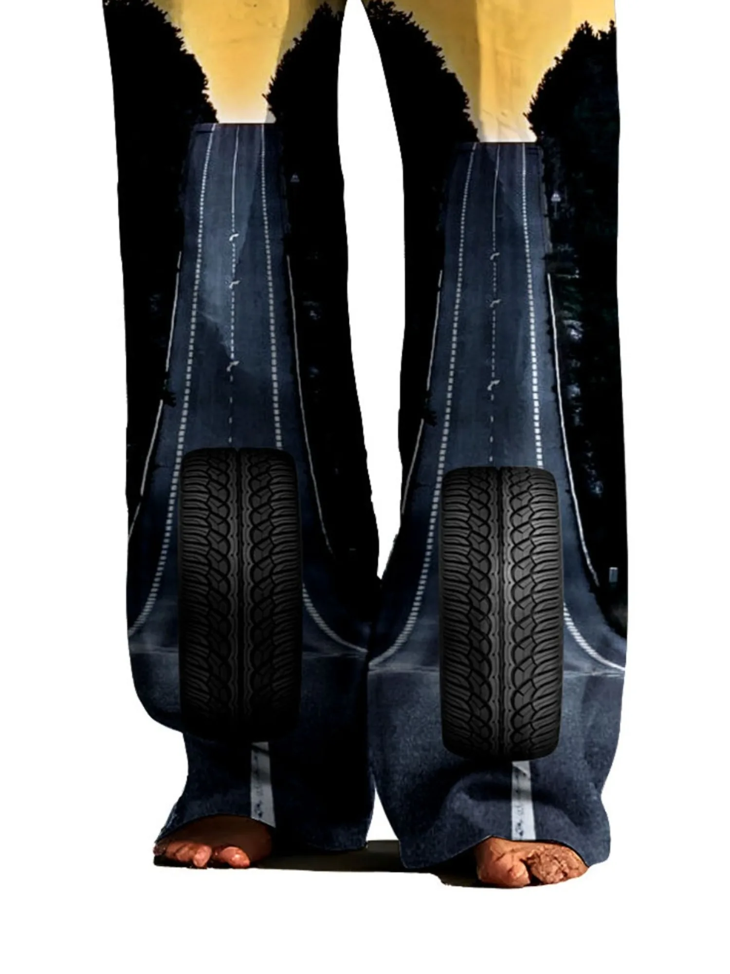 

Street men's pants with 3D digital printed road tire patterns, trendy home casual pants that are comfortable and do not fade