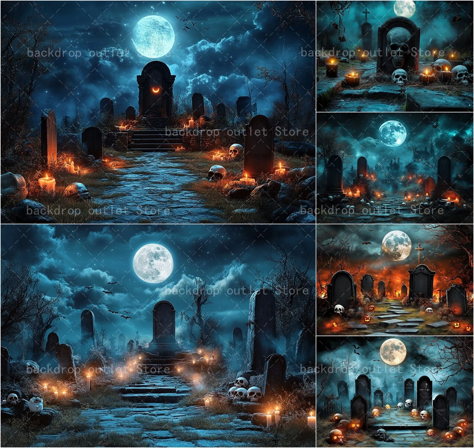 Mehofond Halloween Horror lápida fotografía telón de fondo Luna calavera calabaza luces murciélago fondo decoración Prop estudio fotográfico