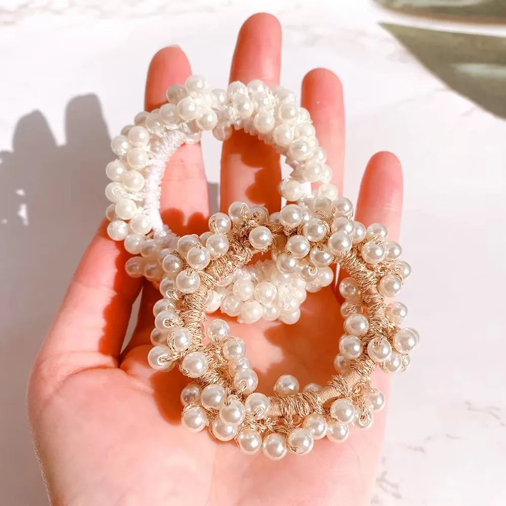 Elegant Lady Rubber Band Rope Pearl Hair Ring Girls Beaded Scrunchies Rubber Bands Ponytail Hair Accessories Elastic Headband image 4
