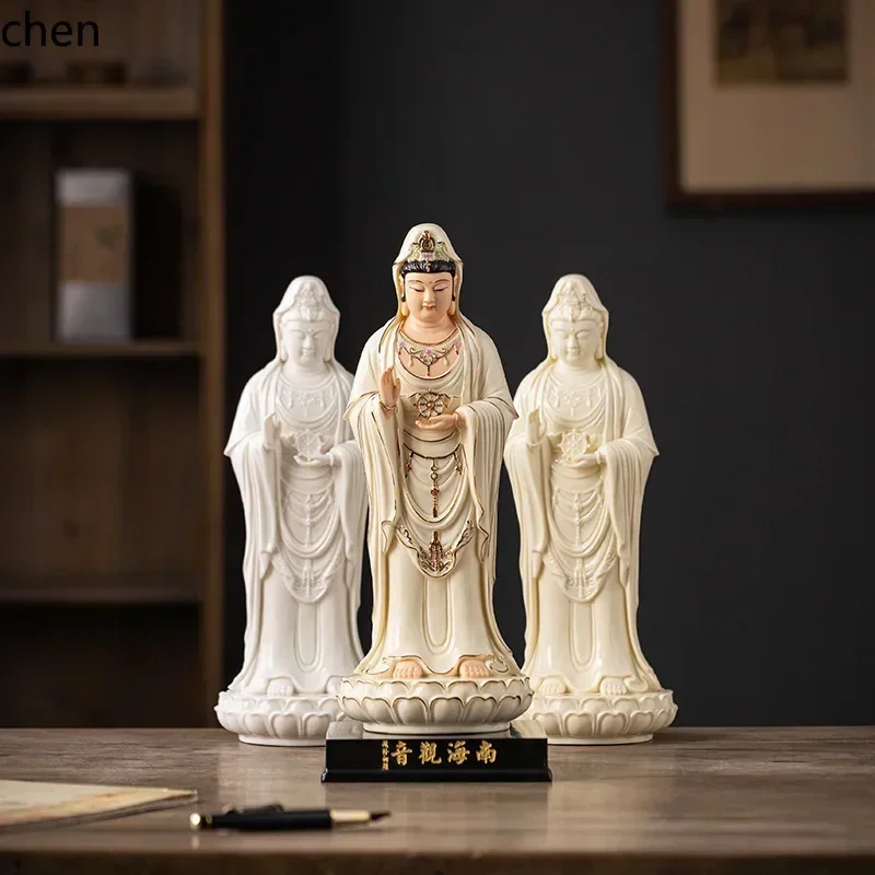 O17-  ceramic nanhai guanyin ornaments for home worship guanyin bodhisattva statue putuo mountain nanhai guanyin standing statue