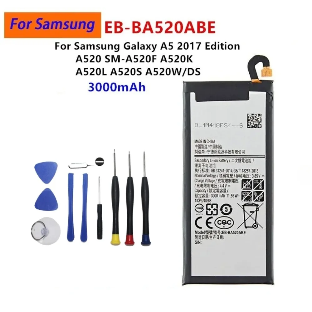 EB-BA520ABE 3000mAh Mobile Phone Battery For Samsung Galaxy A5 2017 Edition A520 A520L A520S A520W/DS SM-A520F A520K + Tools