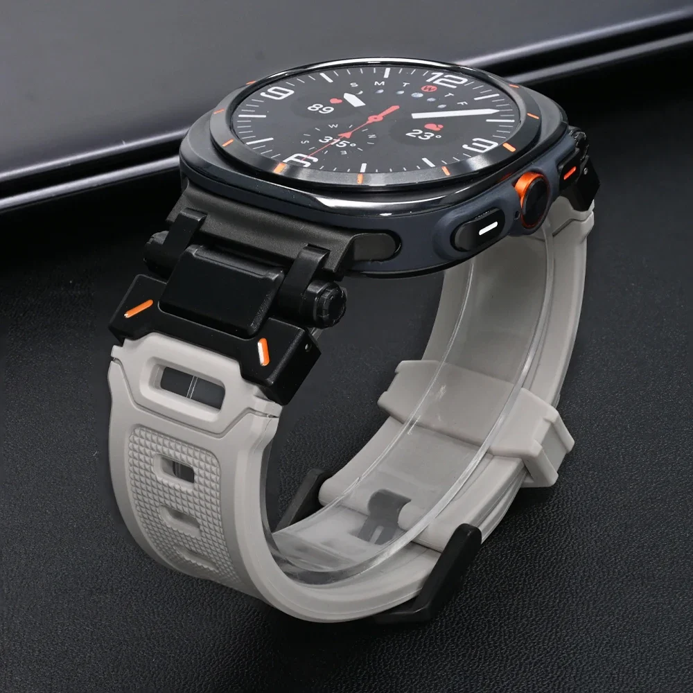 Pulseira de silicone para Samsung Galaxy Watch, Sports Metal Band, sem lacunas curvo pulseira final, 47mm