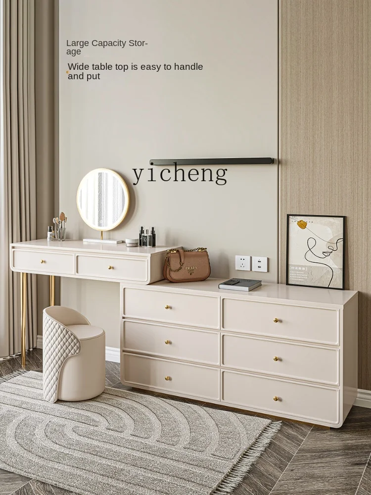 XL Dresser Storage Cabinet Integrated Desk Bedroom Advanced Solid Wood Retractable Makeup Table